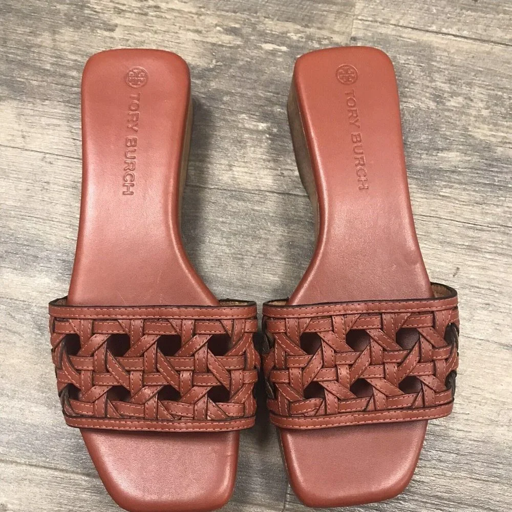 Tory Burch Basketweave Clog Women Size 8M 88748 Calf‎ Leather EUC